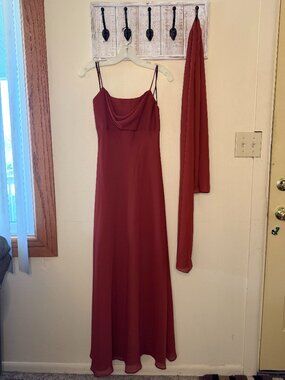 Michelangelo Women's Cowl Neck Bridesmaid Dress in Wine Red Size 2 with Scarf